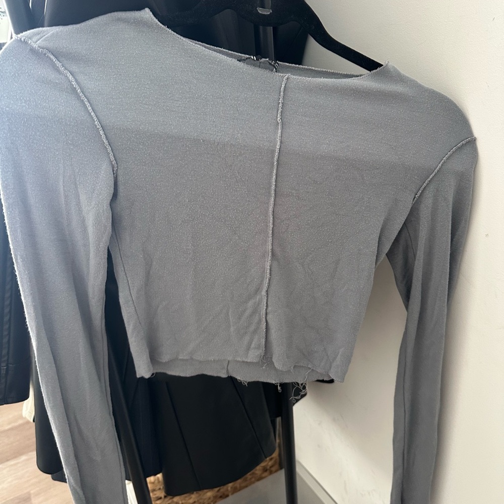Zara Gray Long Sleeve Crop Top